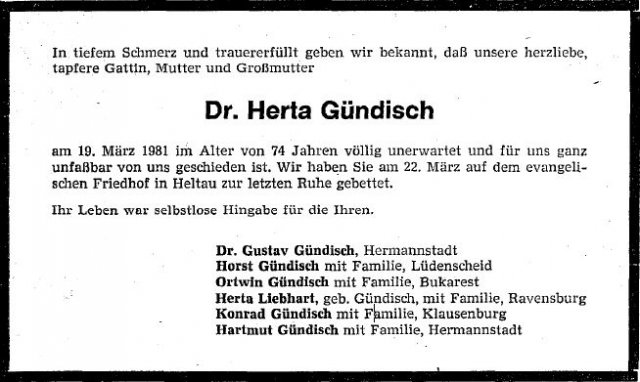 Bittner Herta 1907-1981 Todesanzeige